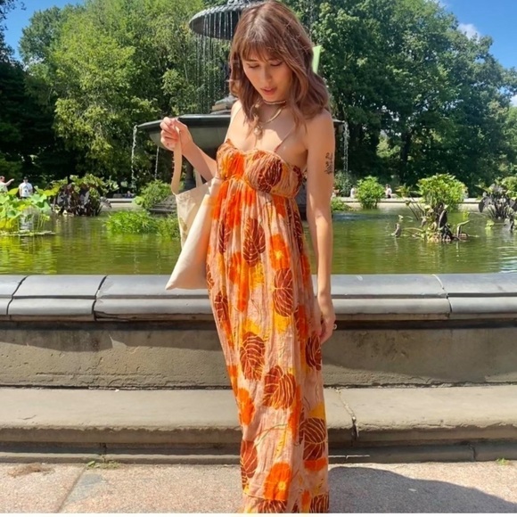Urban Outfitters Floral Orange and Brown Maxi Dress - Picture 3 of 9